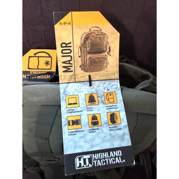 Highland Tactical Major Dark Green Heavy Duty Backpack MOLLE WEB HOOK-LOOP NWT - Picture 7 of 10
